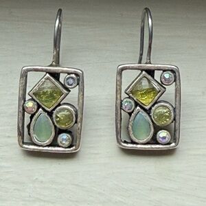 Sterling Silver Green Opal Mosaic Drop Earrings | Artisan Boho